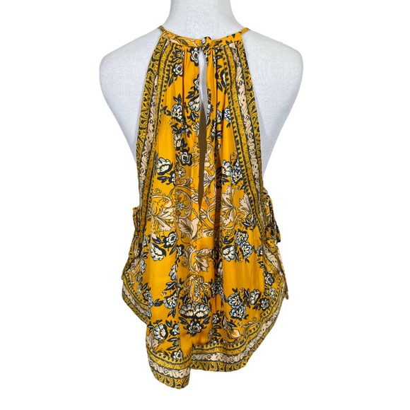 Free People Sofia Printed Halter Top Large Yellow Paisley Scarf Boho Festival - Picture 4 of 10